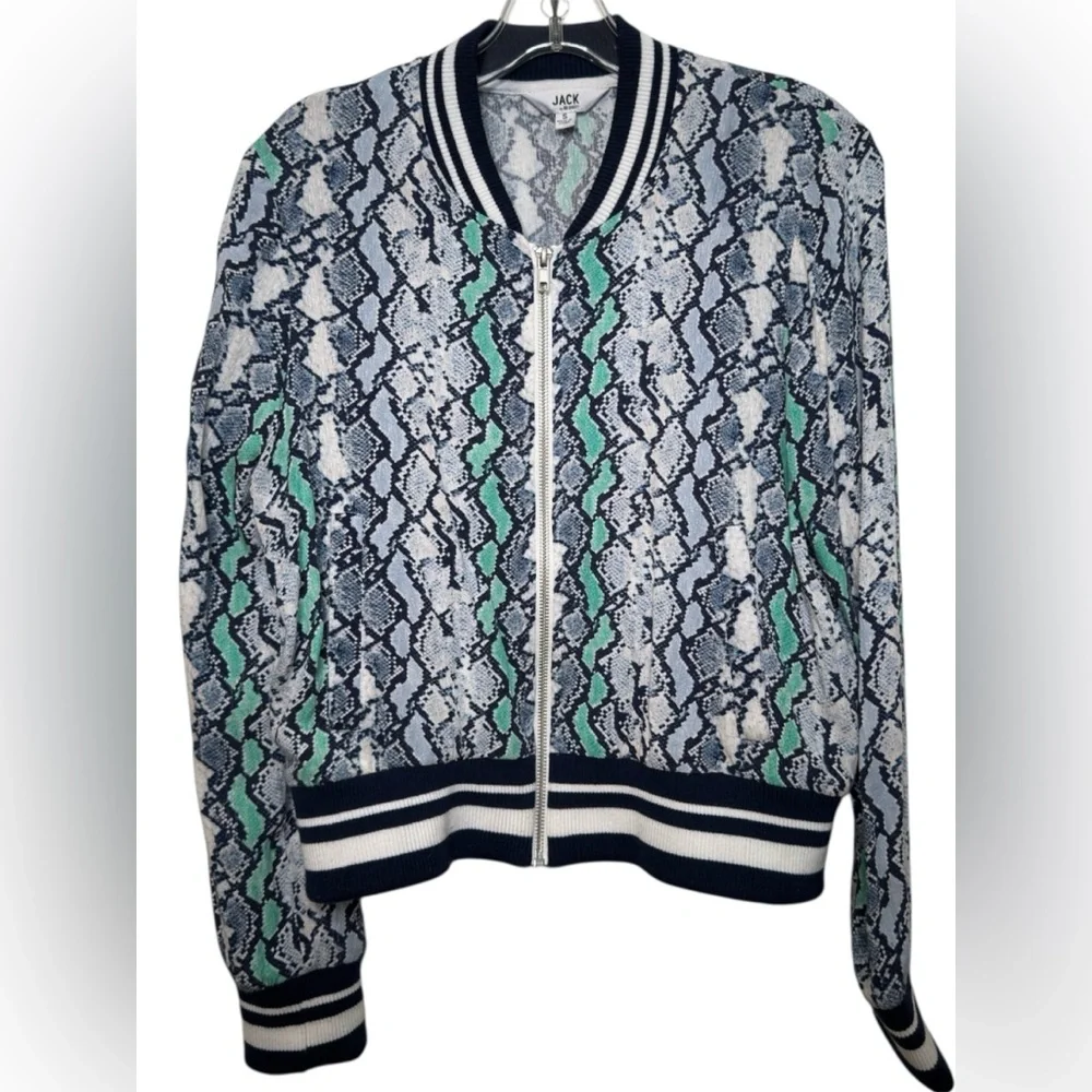 Jack by BB Dakota Blue and Green Snake Print Bomber Jacket Small - Picture 1 of 7